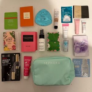 Luxury High End Beauty Skincare Samples Trial Size Bag Bundle Green Travel Bag